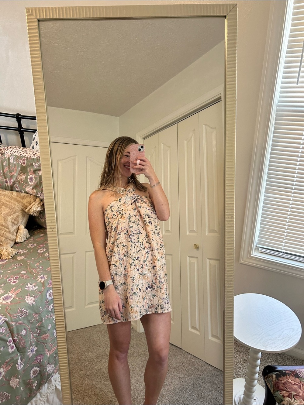 Lovers + Friends Pale Pink Floral Halter Mini Dress